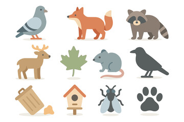 Naklejka premium Woodland animals and nature vector illustration for wildlife education in flat style