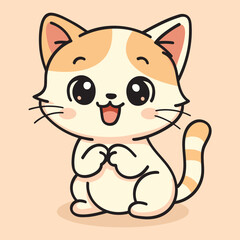 Kawaii cartoon cat vector in a hand-drawn style with a joyful expression.