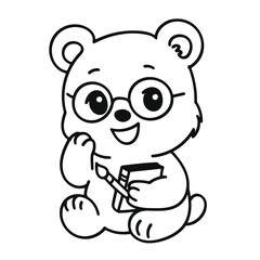 Kawaii Cartoon Bear Coloring Page Illustration