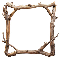 Rustic wooden branch frame natural wood square design
