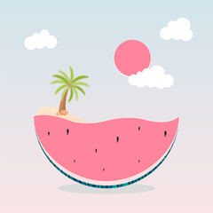 Watermelon palm summer vacation concept, vector art illustration.