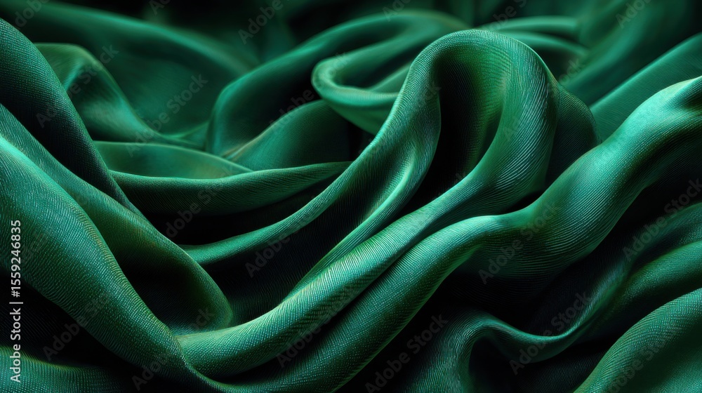 Poster lush green fabric creates soft waves and beautiful folds, illuminated gently by natural light, creat