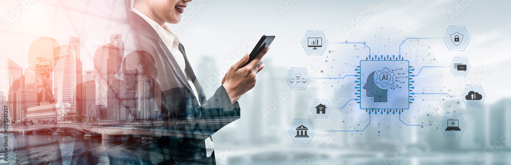 Poster ai system integration connects ai, system, and integration across digital networks to enhance servic