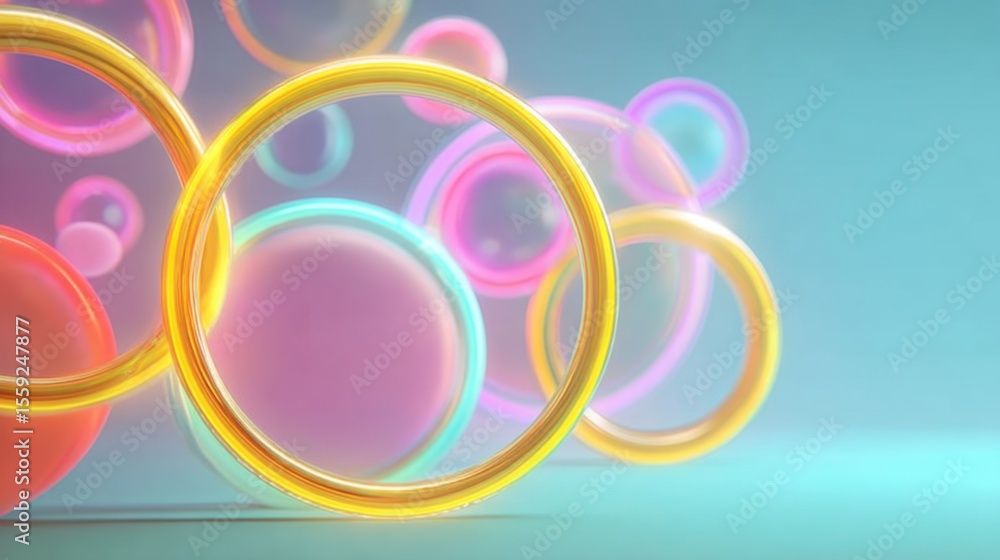 Aufkleber floating bubbles of various sizes and colors create a lively visual display against a vibrant blue b