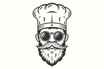 Bearded chef wearing sunglasses and a toque looks stylish and professional for culinary concepts