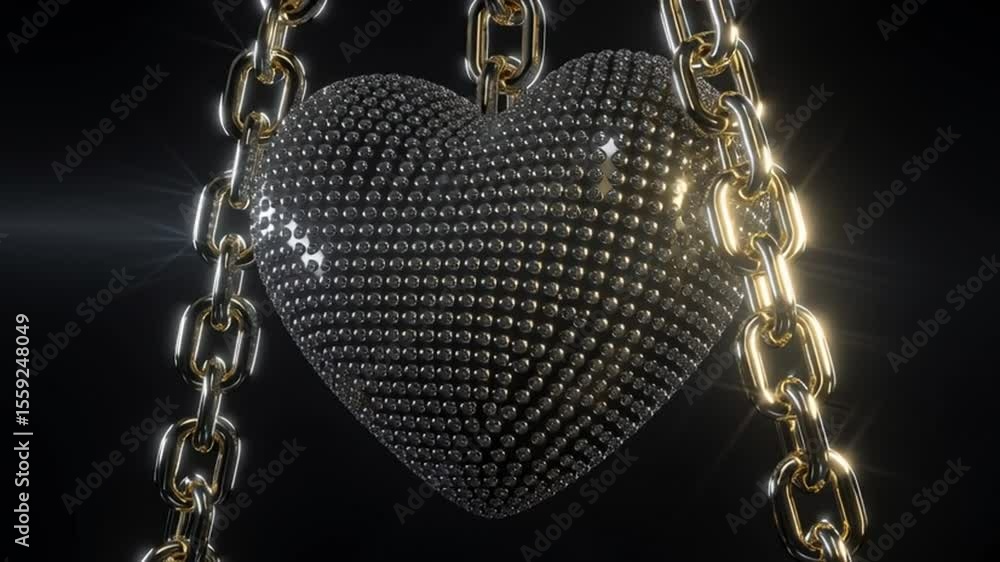 Aufkleber decorative heart sculpture with chains in a dark setting generative ai