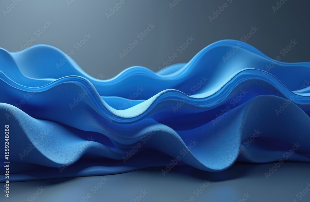 Poster 3d rendering. wavy modern blue shapes on dark background. abstract art design for wallpaper, tech, p