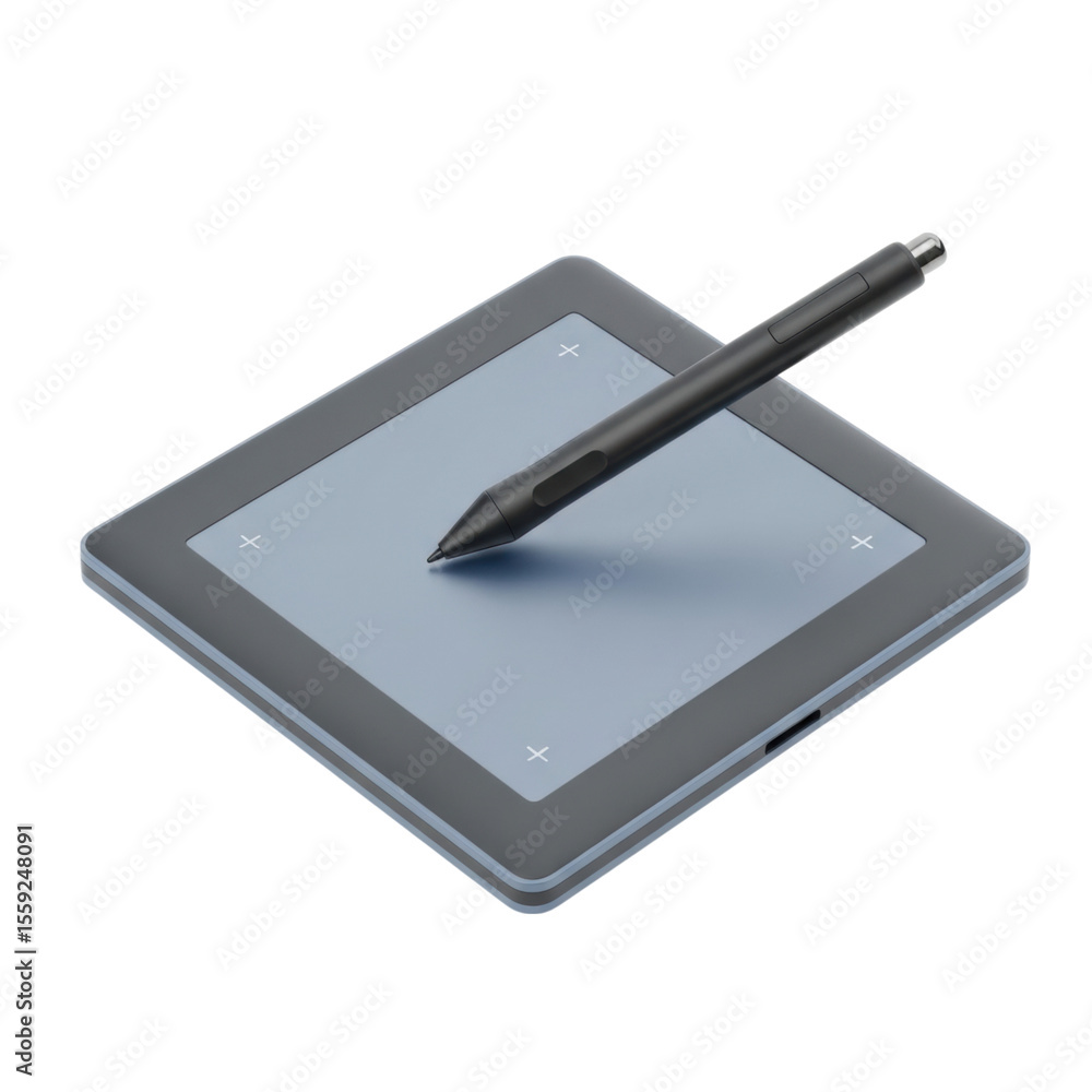 Fototapete Digital graphics tablet with stylus on transparent background featuring minimalist design