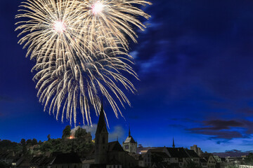 Baden, an old Swiss city celebrates the National Day with firework on the castle ruins Stein on the 1. August each year.