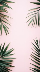 Tropical Green Palm Leaves on Vibrant Pink Background