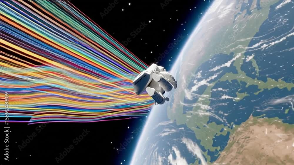 Poster astronaut floating in space with colorful light trails generative ai
