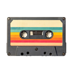 Naklejka premium Retro cassette tape with colorful label isolated on a transparent background audio music