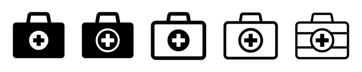 First aid box icon, medical briefcase icon.
