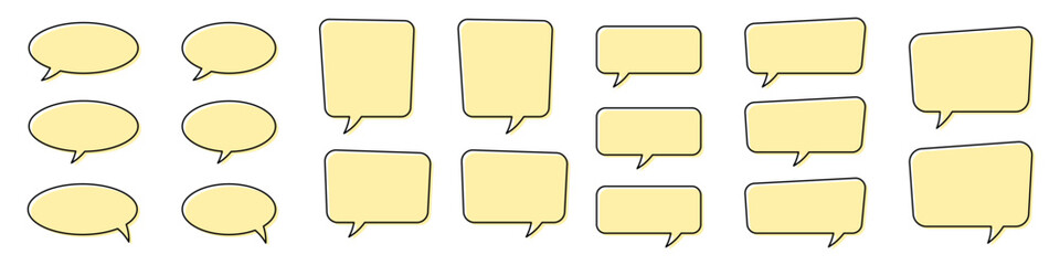 Yellow Chat and Speech Bubble Set. Empty Blank Speech Bubble.