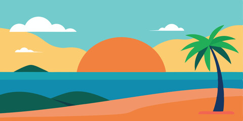 Summer Beach Scenery Background With Sunset