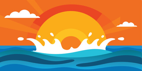 Obraz premium Sunset Landscape With Lake Clouds On Red Sky Sil