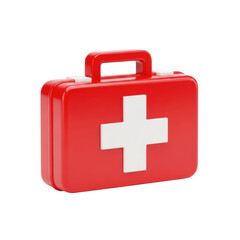 Obraz premium Red first aid kit with white cross on handle for emergency medical use