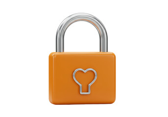 Isolated Orange Padlock with Heart Shaped Keyhole