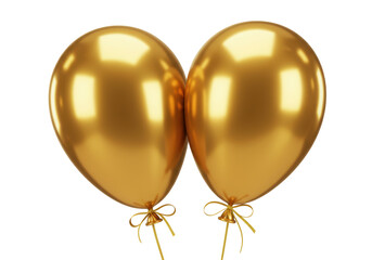 Isolated Pair of Shiny Golden Balloons Tied with Ribbons