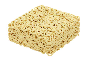 Isolated Square Block of Dried Instant Noodles