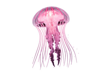 Isolated Pink Jellyfish Floating with Long Tentacles