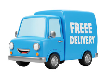 Isolated Blue Delivery Van with Free Delivery Text