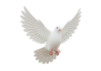 Isolated White Dove Flying with Open Wings
