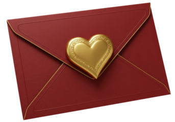 Isolated Red Envelope with Golden Heart Clasp Detail