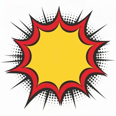 A high quality image of comic book style explosion bubble with a bright yellow inner fill and a vibrant red outline. The background is white 
