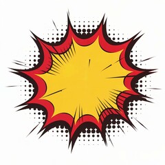 A high quality image of comic book style explosion bubble with a bright yellow inner fill and a vibrant red outline. The background is white 
