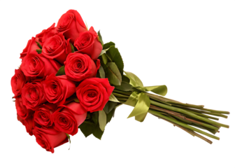 bouquet of red roses with ribbon isolated on white background PNG ,AI GENERATED