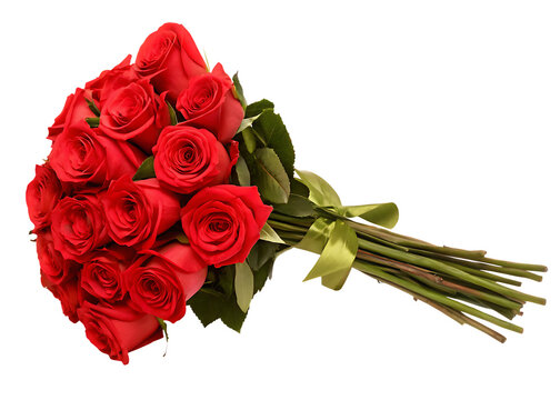 bouquet of red roses with ribbon isolated on white background PNG ,AI GENERATED