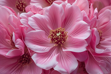 A lush floral background of vibrant pink camellia or peony flowers.