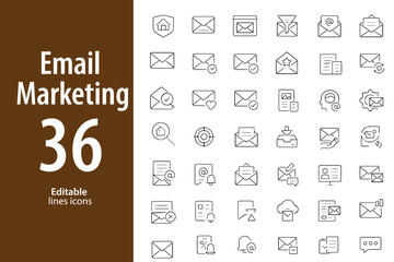 Email Marketing Line Icons, Campaign, Newsletter, Subscriber, Inbox, Open Rate, Mail Analytics, and More , Editable Formats: AI, EPS, JPG, PNG , Ideal for Both Digital and Print Use