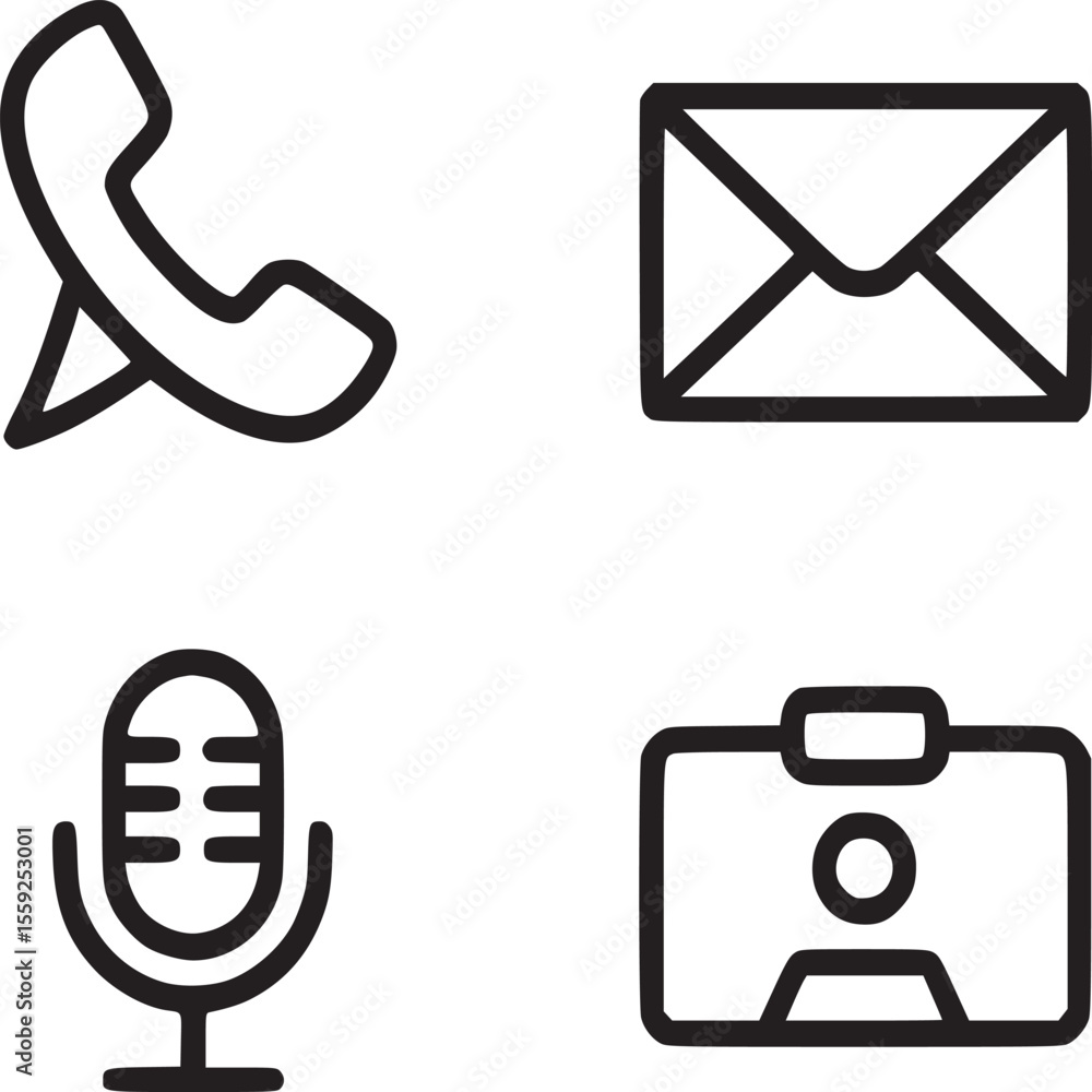 Poster four communication icons arranged in a square formation on a white background in a simple style