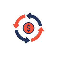 Dollar sign surrounded by circular arrows in a flat design  