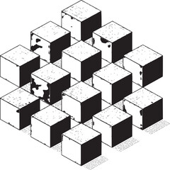 Isometric arrangement of teal and black cubes with white grid pattern on a white background