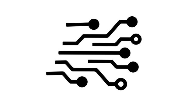Circuit board, circuit, schematic and circuitry, graphic animation. Alpha channel. Black. Transparent background motion design. 4K resolution