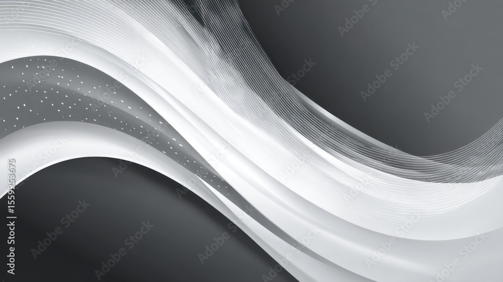 Poster curved white and gray waves create a smooth, flowing abstract design. lines and shapes seamlessly bl