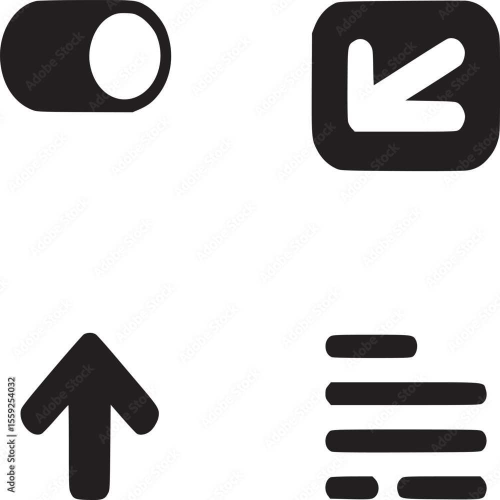 Poster a set of four distinct black and white icons arranged in a square pattern on a light gray background