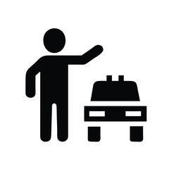 an icon or symbol representing a person hailing a taxi or indicating a stop on white  background © Purnorup Dream IT 