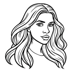 Line art  of beautiful girl in profile with long hair on white background