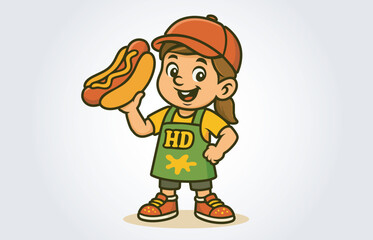 Hot Dog Girl Mascot Cartoon Character Logo Template