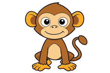 Adorable cartoon monkey happily sits, gazing forward with bright eyes and a cheerful smile