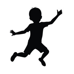 boy jumping with joy silhouette black on white background
