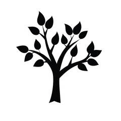 Obraz premium Simple abstract tree with leaves black silhouette illustration isolated on white background