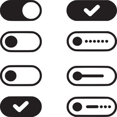A minimalist illustration of toggle switches and checkmarks arranged in a grid pattern on white