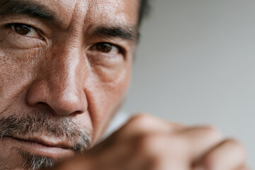 Obraz premium portrait of person on left side of frame displaying intense focus