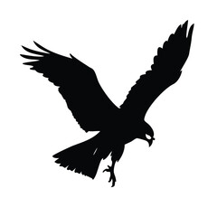 Vector Hawk diving silhouette black side view on white background