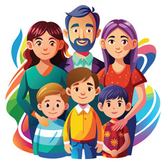 Happy group of smiling children and kids together in a playful scene